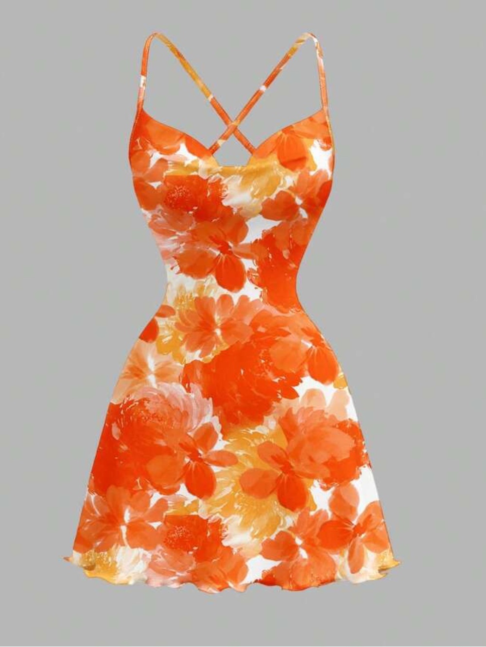 Summer Sweetheart Floral Spaghetti-Strap Summer Dress in Orange